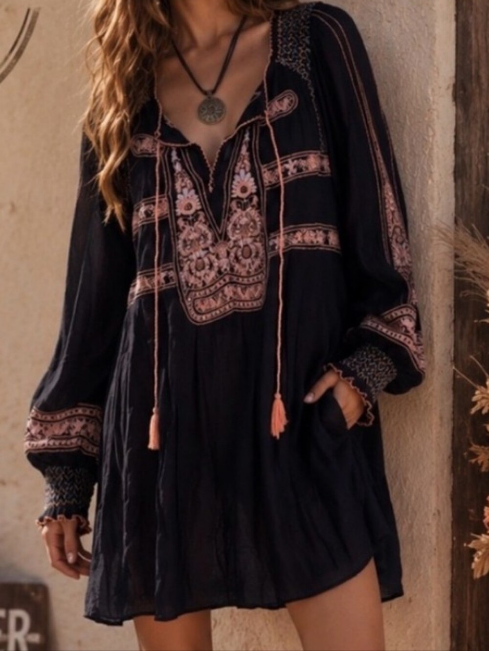 {M} Free People Wind Willow Boho Peasant Mini Dress